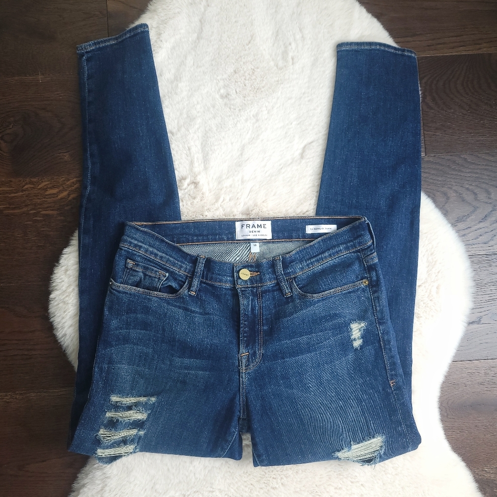 Frame Le Skinny De Jeanne Distressed Skinny Jeans